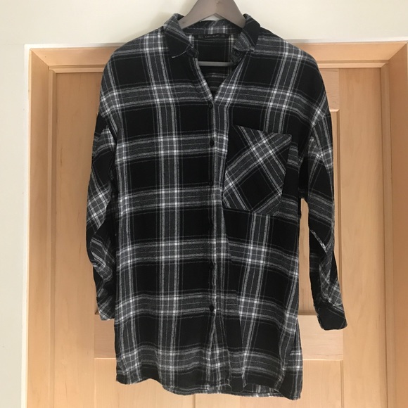Zara Tops - ZARA Black and Grey Plaid Boyfriend Shirt